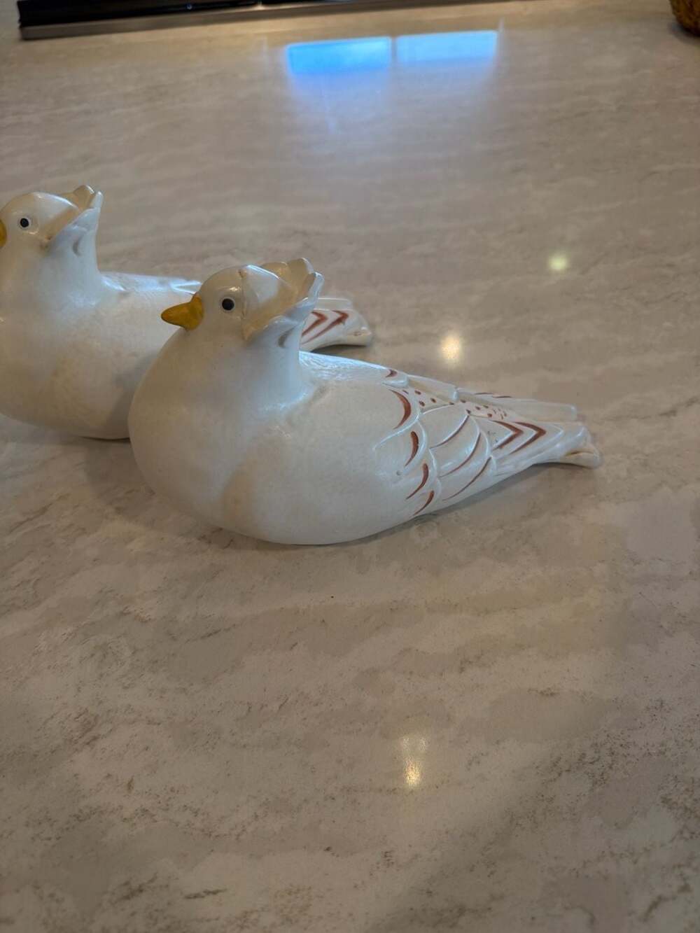 Vintage Czechoslovakia Ceramic Hen Figurines - Set of 2, White with Orange Accen
